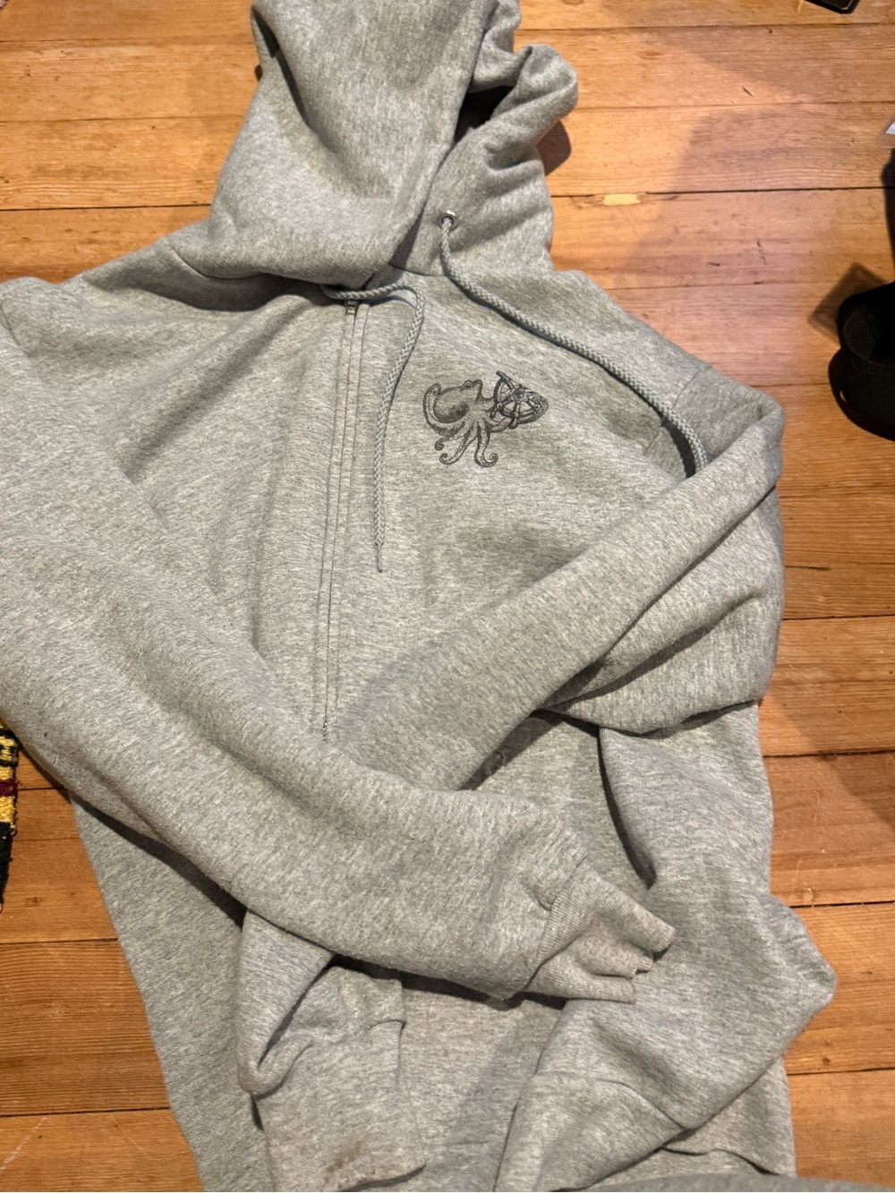 Kodiak Heather Gray Full-Zip Hoodie with Octopus Embroidery
